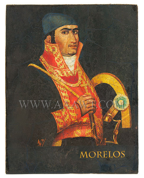 Portrait, General Jose Maria Morelos (1765 to 1815), Oil on Board
Mexican Roman Catholic Priest and Revolutionary Rebel Leader, entire view